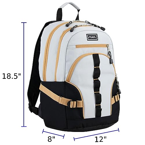 FUEL Hiking Laptop Backpack, College Bookbag, Travel Daypack with 5 Compartments, Dynamo Tech Pocket, 18.5 Inches - color: Light Khaki