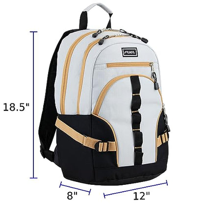 FUEL Hiking Laptop Backpack, College Bookbag, Travel Daypack with 5 Compartments, Dynamo Tech Pocket, 18.5 Inches - color: Light Khaki