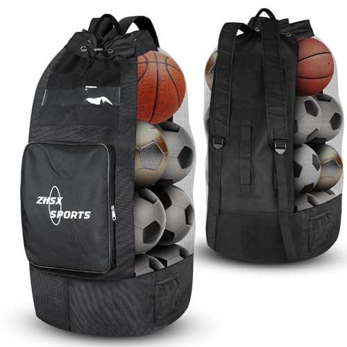 Soccer Ball Bag,Large Mesh Ball Bag Sports Equipment Net Bag With Drawstring Closure Shoulder Strap and Oversized Front Pocket Storage Basketball,Volleyball,Football Accessories