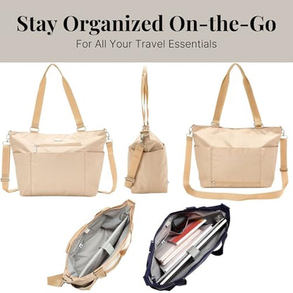 Baggallini Essential Laptop Tote - Work Tote Bag with Laptop Sleeve - Lightweight Travel Crossbody Shoulder Bag for Women - color: Light Khaki