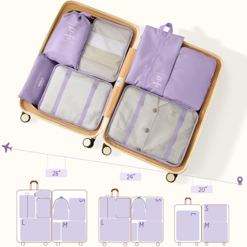 9 Set Packing Cubes for Travel Essentials - Lightweight Carry-On Luggage Organizer Bags with Shoe, Clothes & Laundry Bags for Airplane, Family & Business Travel, Light purple - color: Light purple