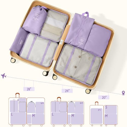 9 Set Packing Cubes for Travel Essentials - Lightweight Carry-On Luggage Organizer Bags with Shoe, Clothes & Laundry Bags for Airplane, Family & Business Travel, Light purple - color: Light purple
