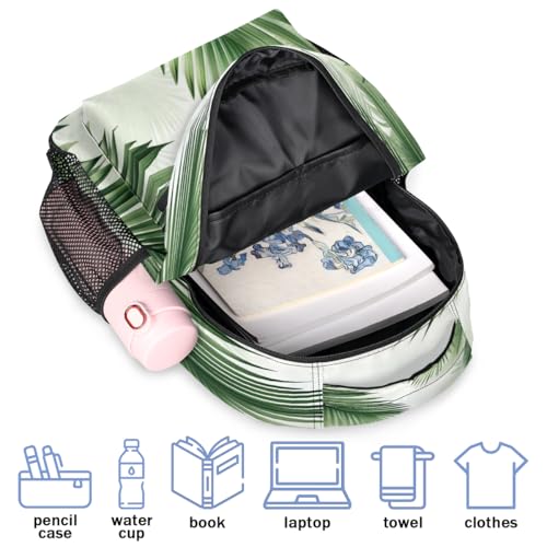 Tropical Green Plant Backpack with Chest Strap, Casual Backpack for Women Men, 16 Inch Daypack for Travel Work, Palm Leaf - color: Green