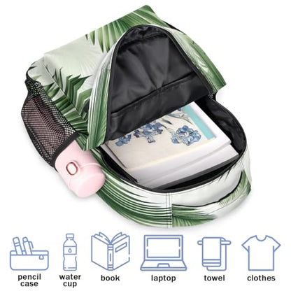 Tropical Green Plant Backpack with Chest Strap, Casual Backpack for Women Men, 16 Inch Daypack for Travel Work, Palm Leaf - color: Green
