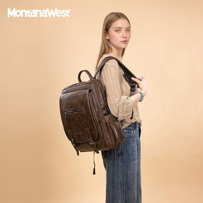 Montana West Laptop Backpack 15.6 Inch Work Backpack Purse for Women Travel Casual Daypack Bookbags with USB Port - color: 15.6-in Coffee