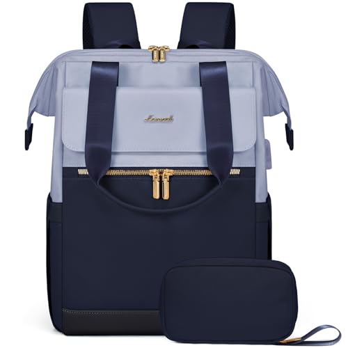 LOVEVOOK Laptop Backpack for Women, 15.6 Inch Work Laptop Bag with USB Port, Fashion Teacher Nurse Backpack Purse, Waterproof Travel Computer Backpack with Organizer Bag, 2PCS, Grey Blue-Ink Blue - color: Grey Blue - Ink Blue, size: 15.6" - 2pcs