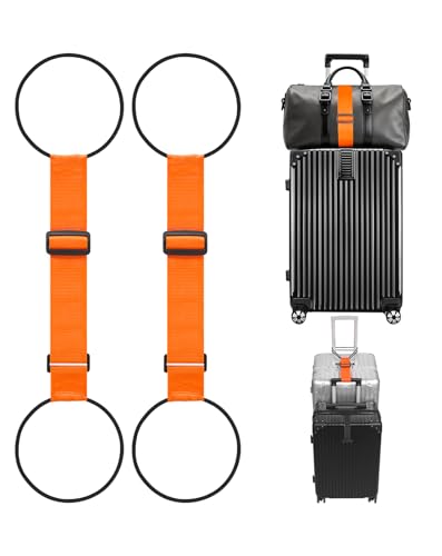 Luggage Connector Straps for Suitcase, Adjustable Travel Belt for Carry On Bag, Backpack, Accessories, Thickened Elastic Add A Bag Bungee Strap, 2 Pack - color: Orange