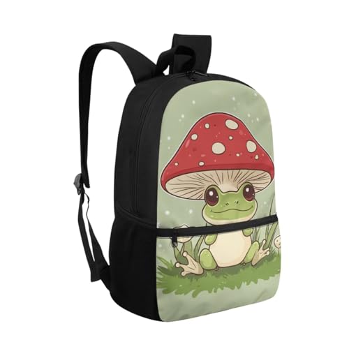 ZOUTAIRONG Green Frog Mushroom Mini Thermos and School Bags for Boys Girls 7-10/10-12/12-16, Casual Backpack with Side Pockets for School Travel - color: Green Frog Mushroom