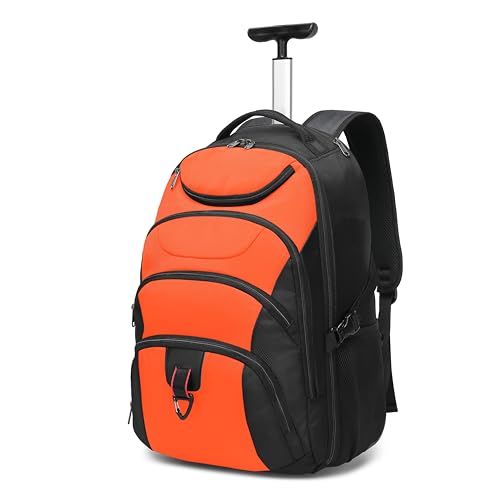 Boavan Rolling Backpack,17 inch Water Resistant Wheeled Backpack,Carry on Luggage Business Bag, Overnight College Computer bag Trolley Suitcase for Men Women Adults to Travel，Black&Orange - color: Orange, size: 17.3 inches