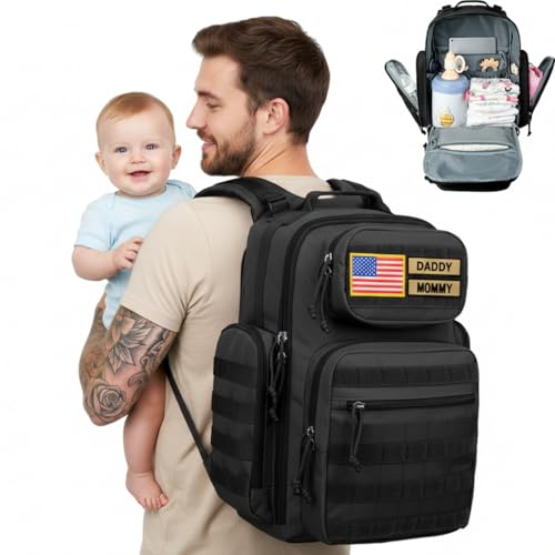 MIRACOL Diaper Bag Tactical for Dad: 40L Rugged Military-Style Dad Baby Backpack with 16+ Pockets - Water-Resistant 900D Fabric & MOLLE for Organized Travel Gear - color: Black