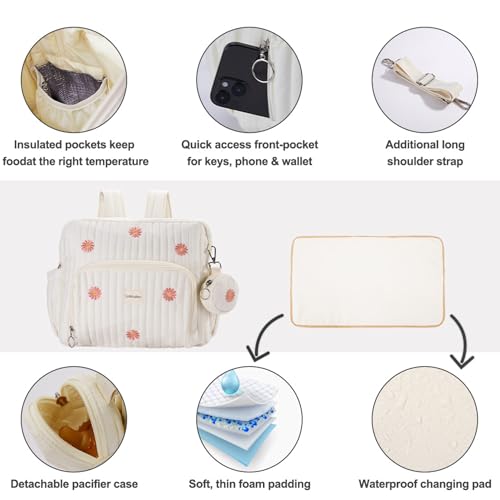 GOBABYMART Diaper Bag Backpack, Medium Maternity baby bag & Changing Pad, Insulated Pockets, Stroller Straps & Pacifier Case (Medium - Beige Flowers) - color: Medium - Beige Flowers