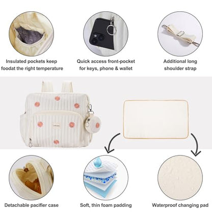 GOBABYMART Diaper Bag Backpack, Medium Maternity baby bag & Changing Pad, Insulated Pockets, Stroller Straps & Pacifier Case (Medium - Beige Flowers) - color: Medium - Beige Flowers