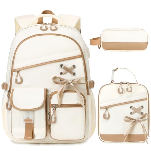 DIGOBAY Backpacks for Girls - 3PCS Girls Backpack with Lunch Box & Pencil Pouch School Backpacks for Elementary Middle High College School Bookbag for Teen Girl Kids Students Khaki - color: Khaki