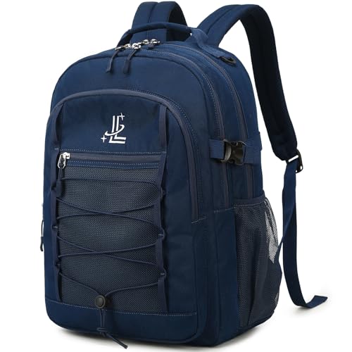 Lanola Basic Multi-Pocket Multipurpose Casual Backpack Water Resistant Bag for Business Travel Hiking Daypack - Dark Blue - color: Dark Blue
