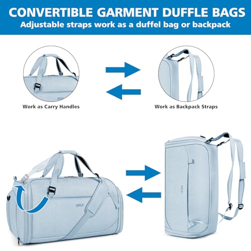 Convertible Garment Bags for Travel - Carry on Garment Duffle Bag with Backpack Straps for Men Women, 4 in 1 Large Travel Duffel Bags with Shoes Compartment Hanging Suit Dress Weekender Bag 3pcs Set - color: C-Wathet Blue