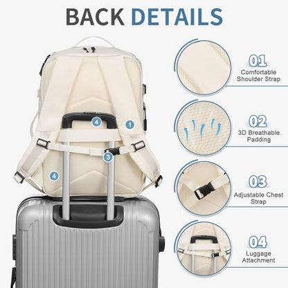 35L Travel Backpack 17" Laptop Backpack W/USB-C Port, Expandable Carry-On Bag, TSA Flight Approved Water-Resistant for Business College, White - color: White