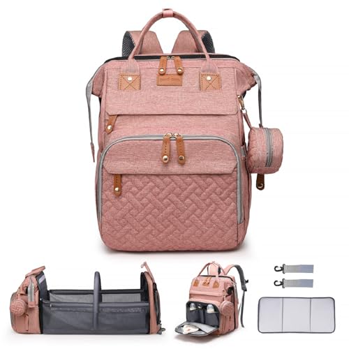 Baby Diaper Bags with Changing Station Multifunctional Waterproof Diaper Bag Backpack Travel Baby Bag with Changing Pad, Pacifier Case,Baby Essentials(Pink) - color: Up-pink