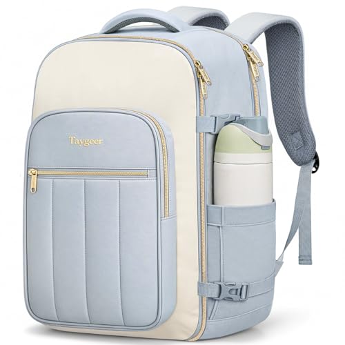 Taygeer Quilted 40L Travel Backpack with Connected Compartments, Underseat Puffer Luggage Backpack with 3 Packing Cubes, TSA Flight Approved Travel Carry on Bag Fits 17.3 inch Laptop for Women, Blue