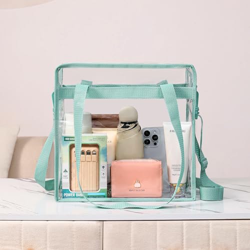 BAGAIL Clear Bags 12x6x12 Stadium Approved Clear Tote Bag with Zipper Closure Crossbody Shoulder Bag with Adjustable Strap - color: Dusty Blue