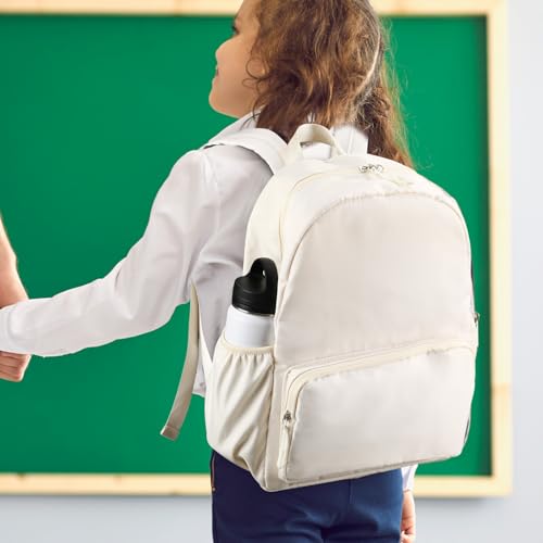 1 Piece Nylon Backpack Kids School Backpack for Toddler Girls Boys Plain Waterproof Preppy Bookbags Travel for Student (Creamy White) - color: Creamy White
