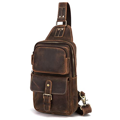 Le'aokuu Outdoor Casual Travel Hiking Crossbody Chest Sling Bag Rig One Shoulder Strap Bag Backpack 1315 - color: A Brown