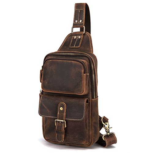 Le'aokuu Outdoor Casual Travel Hiking Crossbody Chest Sling Bag Rig One Shoulder Strap Bag Backpack 1315 - color: A Brown