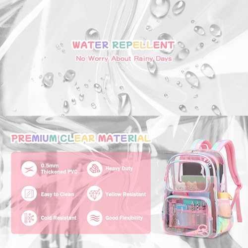 Sisipoet Pink Clear Backpack for Girls Heavy Duty Clear Bookbag, See Through Backpack for School, Stadium Events and Concert, Transparent Backpacks - color: Pink/Tie-dye