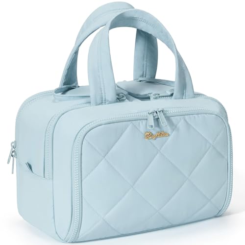 Travel Toiletry Bag, Large Wide-open Puffy Makeup Bag for Women Light Blue - color: Light Blue