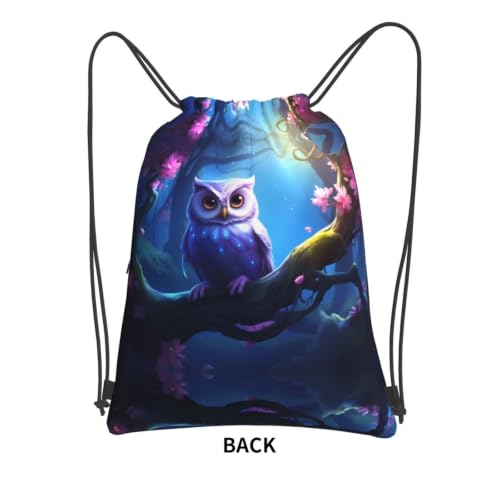 Cartoon Cute Owl Prints Drawstring Zipper Backpack Lightweight Sport Gym Bag Water-Resistant Travel Throw Cover for Men Women Teens