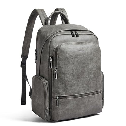 Leather Backpack for Women Men, Fits 16.0 Inch Laptop, Soft Vegan Leather Backpack for Travel and Daily Use, Grey - color: Grey