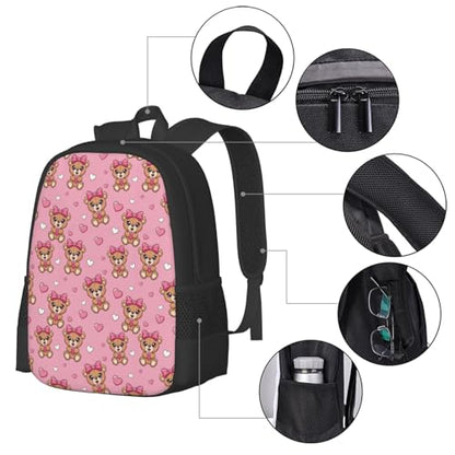 Ergonomic Padded Backpack Cute Bear Bow Pink, Anti Theft Spacious Travel Daypack Sturdy Polyester Bag for Commute Gym Outdoor Leisure Use - color: Design (875)