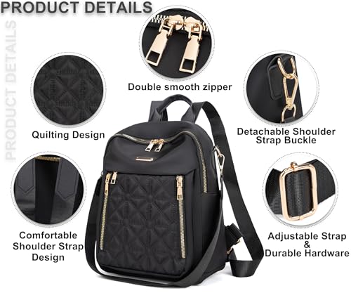 Pealwel Mini Nylon Women Backpacks,Small Ladies backpacks Lightweight Shoulder Satchel Bag Tote Handbag Casual Travel Daypack (Black) - color: Black
