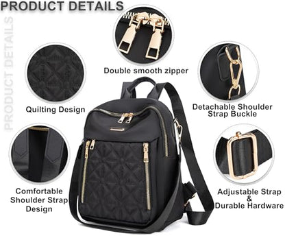 Pealwel Mini Nylon Women Backpacks,Small Ladies backpacks Lightweight Shoulder Satchel Bag Tote Handbag Casual Travel Daypack (Black) - color: Black