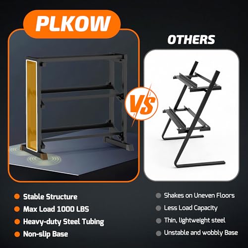 PLKOW Adjustable 3-Tier Dumbbell Rack with Barbell & Weight Plate Storage for Home Gym, Heavy Duty Steel Weight Rack Stand, Angle Height Width Adjustable Gym Organizer - color: Black