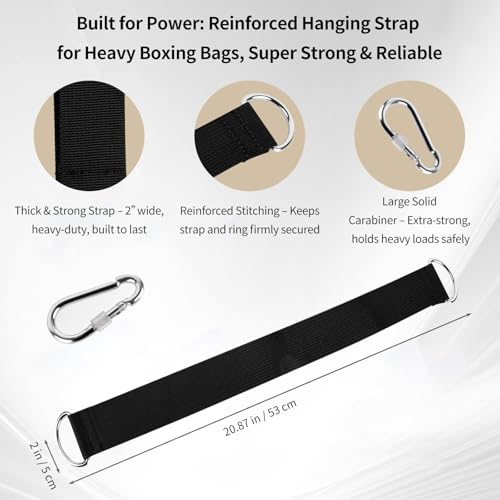 Heavy Bag Hanger Strap with Carabiner, Punching Bag Mount for Home Gym Training (1 Pack)