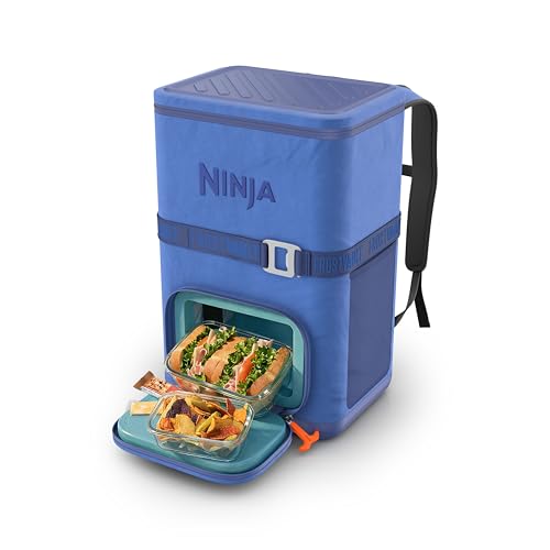 Ninja Backpack Cooler | FrostVault Go 36 Can Soft Cooler | Leakproof Zipper with Built in Can Opener, 2 Ice Packs & Dry Storage Drawer | for Hiking, Camping & More | Luminous Blue | FF136BL2 - color: Luminous Blue, size: 36 Can