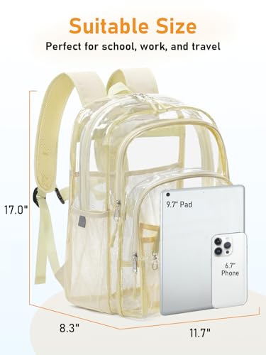 Double-Layer Clear Backpacks 17 Inch Large Clear School Book Bag - color: Beige