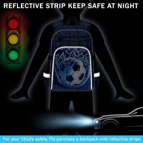 HPJGD 3PCS Backpack for Kids, 17" Boys Soccer Preschool Bookbag Set with Clip-On Lunch Box, Water-Resistant School Bag for Elementary - Thrash Net Soccer - color: Uv Printing Net Soccer Clip-on Backpack
