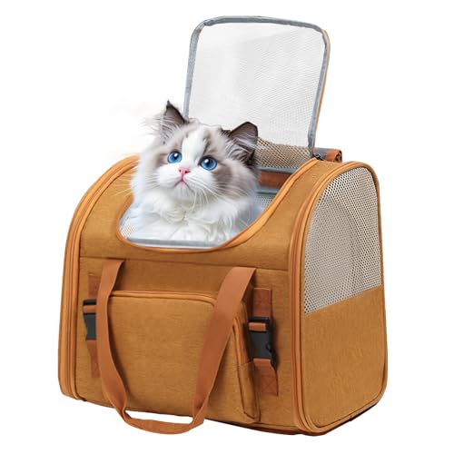 Cat Carrier Backpack, Airline Approved Expandable Pet Carrier, Breathable Mesh Backpack for Small Dogs & Medium Cats Hiking Camping Travel (Brown) - color: Brown
