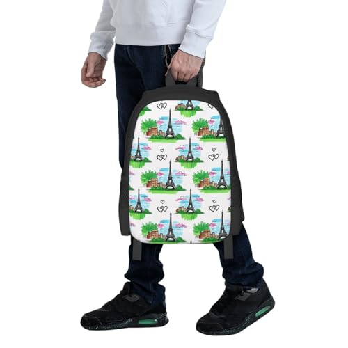 Lightweight Polyester Daypack Eiffel Tower Paris, Anti Theft Large Capacity Travel Hiking Backpack Unisex Carry On Bag for Outdoor Commute Business Use - color: Design (901)