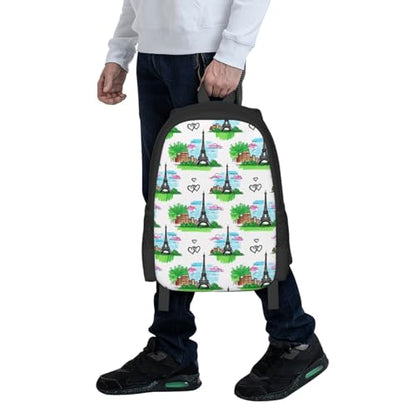 Lightweight Polyester Daypack Eiffel Tower Paris, Anti Theft Large Capacity Travel Hiking Backpack Unisex Carry On Bag for Outdoor Commute Business Use - color: Design (901)