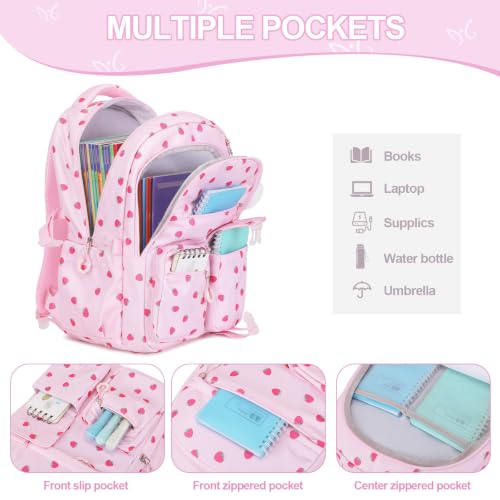 DIGOBAY 3PCS Girls Backpack for School, Kids Backpack for Girls with Lunch Bag Pencil Case, Kids Bookbag Teen Girl Backpacks for Elementary Middle High College School (Pink Strawberry) - color: Pink Strawberry