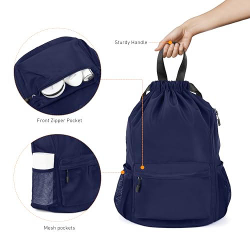 Valleycomfy Waterproof Drawstring Gym Backpack Bag for Men & Women,Sports Gym Bag with Side Pocket Orange - color: A-dark Blue