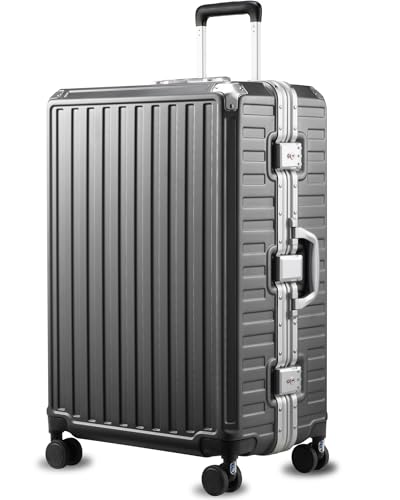 LUGGEX Checked Suitcase with Spinner Wheels, 8010S Aluminum Frame Zipperless Polycarbonate Hard Shell Suitcase (ZX-Core, Charcoal Metallic, 28 Inch) - color: Charcoal Metallic, size: Checked-Large 28-inch