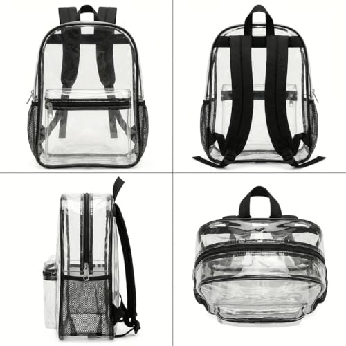 24-Pack 17'' Clear Black Bulk Backpacks for School – Transparent PVC Bookbags, Heavy Duty Clear Large Bags with Reinforced Straps, Back Pack for Elementary, Middle & High School - color: 17'' 24 Pack Clear Black