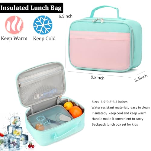 Backpack Set for Girls Boy Kids Backpack with Lunch Box for Elementary Primary Kindergarten School Bag (Pink Green, Large) - color: Pink Green