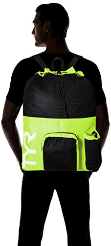 TYR Big Mesh Mummy Backpack for Wet Swimming, Gym, and Workout Gear, Yellow - color: Yellow