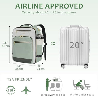 EMPSIGN 40L Travel Backpack for Women & Men, Airline Approved Carry On Backpack, TSA Personal Item Bag Waterproof, Overnight Weekender Essentials Backpacks for Business fits 17" Laptop, Light Green - color: Beige/Light Green/Army Green