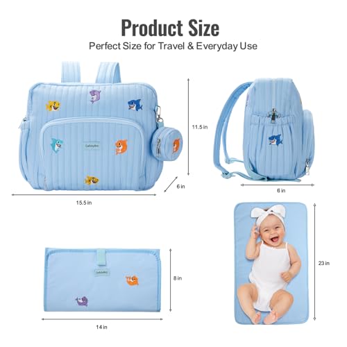GOBABYMART Diaper Bag Backpack with Changing Pad - Travel Baby Bag, Insulated Bottle Pockets, Stroller Straps (Medium - Blue Sharks) - color: Medium - Blue Sharks