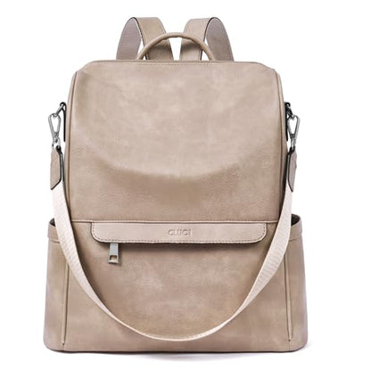 CLUCI Womens Backpack Purse PU Leather Anti-theft Fashion Designer Travel Bag Ladies Shoulder Bags | Purse - color: Top Zip-2 Apricot